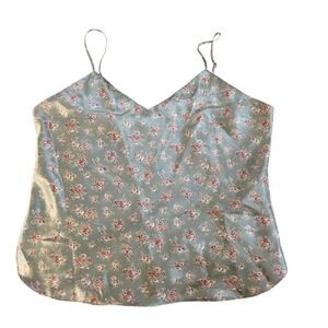 LCA Intimates Vintage Floral Camisole Cami Tank Top Satin Large Cottagecore Teal